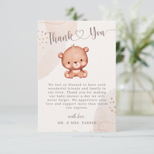 可愛男女兼用いクマの水彩赤ちゃんシャワーTh サンキューカード (スタンド正面)