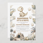 可愛男女兼用いベビー恐竜 招待状 (正面/裏面)