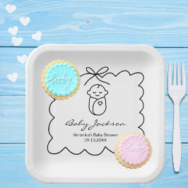 可愛男女兼用いベビー&バウモダンベビーシャワー ペーパープレート