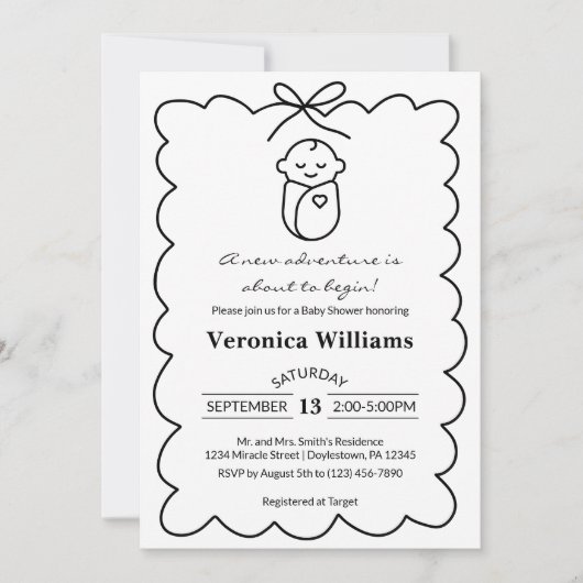 可愛男女兼用いベビー&バウモダンベビーシャワー 招待状 (正面)