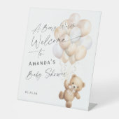 可愛男女兼用いベージュベアリウエイトウェルカムサイン 台座サイン (正面)