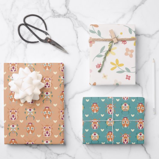 可愛男女兼用いラブバグ ラッピングペーパーシート (正面)