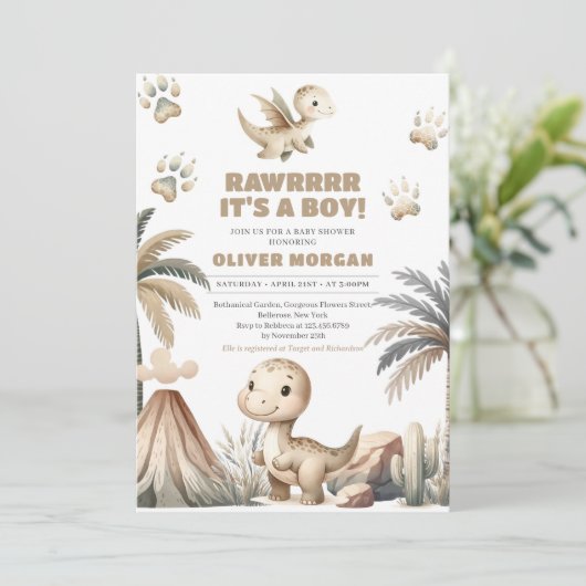 可愛男女兼用い先史時代ベビー恐竜 招待状 (スタンド正面)