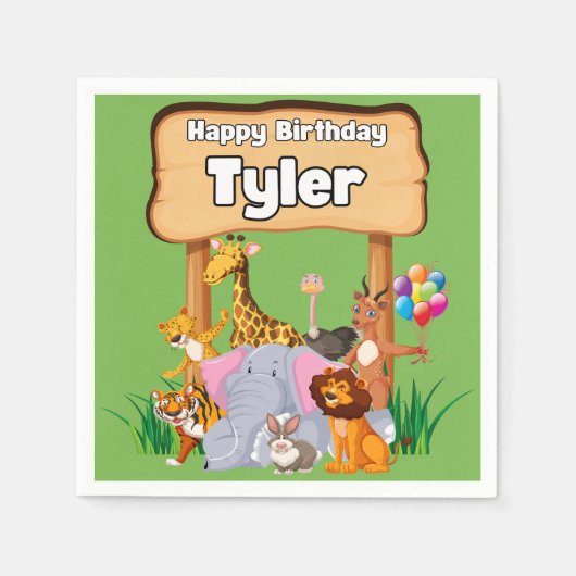 可愛素晴らしい動物園キッドパーティー スタンダードカクテルナプキン (正面)