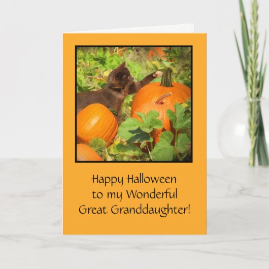 可愛素晴らしい子猫と孫娘ハロウィーン カード (正面)