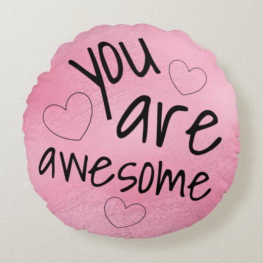 可愛素晴らしい言葉前向きピンク ラウンドクッション (正面)