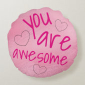 可愛素晴らしい言葉前向きピンク ラウンドクッション (裏面)