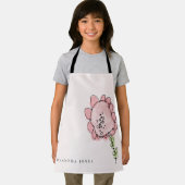 可愛素朴いキッド描赤面ピンク水色の花 エプロン (インサイチュ)