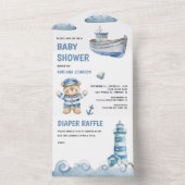 可愛素朴いテディベア航海のボートベビーシャワー オールインワン招待状 (内側)