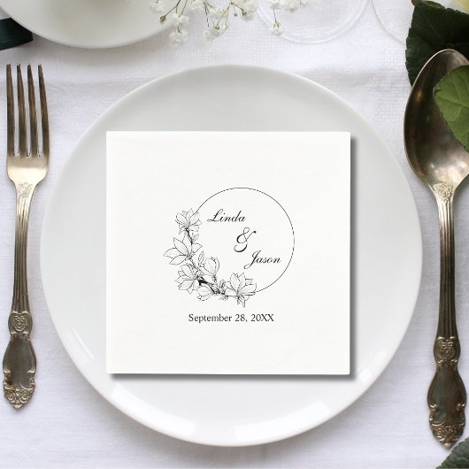 可愛素朴いフローラパーソナライズされた結婚リース スタンダードカクテルナプキン