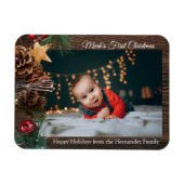 可愛素朴いベビーの初めてのクリスマスホリデーフォト マグネット (横)