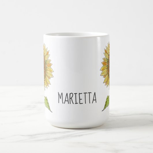 可愛素朴い名パーソナライズされた前の水色ひまわり コーヒーマグカップ (中央)