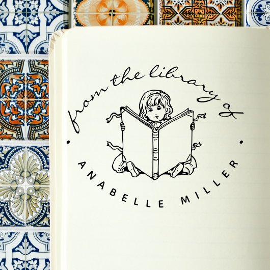 可愛素朴い子読どもカスタム図書館 ラバースタンプ