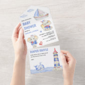 可愛素朴い象航海の舟の赤ちゃんシャワー オールインワン招待状 (貼ってはがせる)