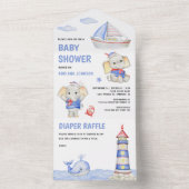 可愛素朴い象航海の舟の赤ちゃんシャワー オールインワン招待状 (内側)