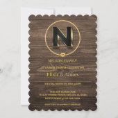 可愛素朴い金ゴールドハートモノグラムファミリーベイビーシャワー 招待状 (正面)