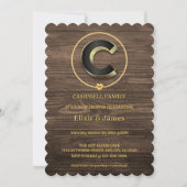 可愛素朴い金ゴールドハートモノグラムファミリーベイビーシャワー 招待状 (正面)