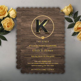 可愛素朴い金ゴールドハートモノグラムファミリーベイビーシャワー 招待状