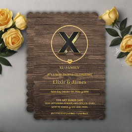 可愛素朴い金ゴールドハートモノグラムファミリーベイビーシャワー 招待状