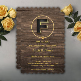 可愛素朴い金ゴールドハートモノグラムファミリーベイビーシャワー 招待状