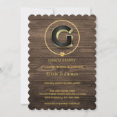 可愛素朴い金ゴールドハートモノグラムファミリーベイビーシャワー 招待状 (正面)