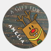 可愛素朴い鹿クリスマスキッドの名前ギフトラベル ラウンドシール (正面)