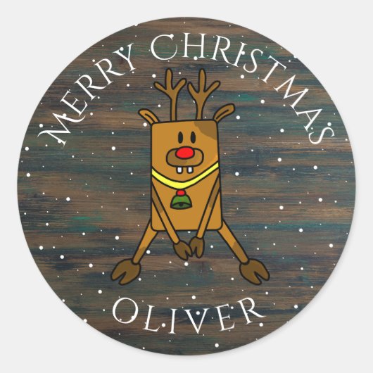 可愛素朴い鹿クリスマスキッドの名前ギフトラベル ラウンドシール (正面)