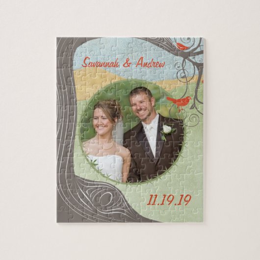 可愛結婚い木の木鳥 ジグソーパズル (縦)