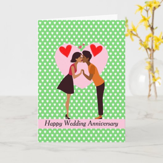 可愛結婚い黒人夫婦の記念日 カード (黄色い花)