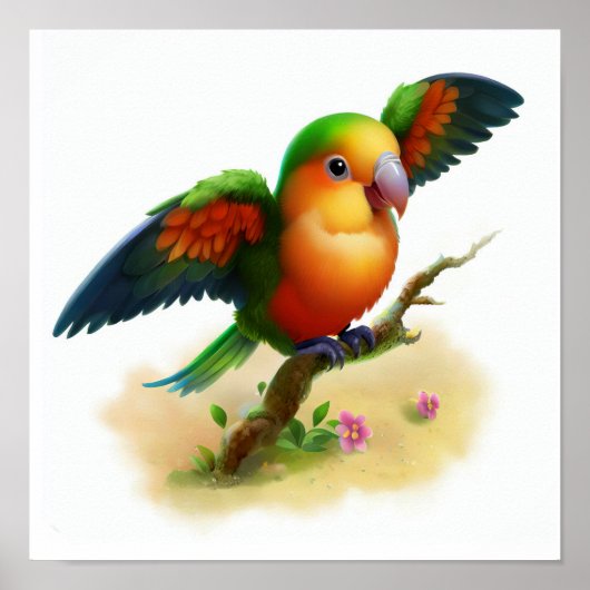 可愛絵を描いオレンジ色のオウム ポスター (正面)