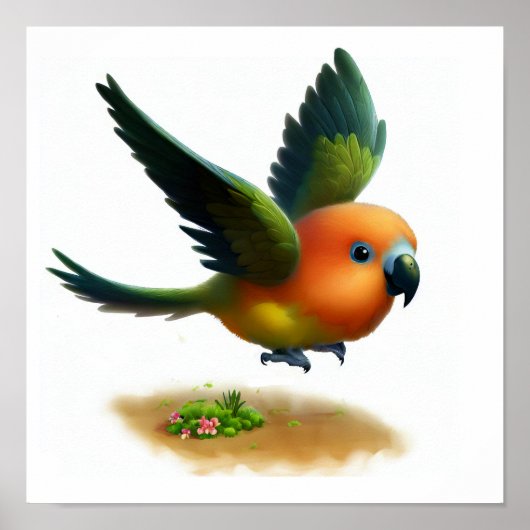 可愛絵を描いオレンジ色のオウム ポスター (正面)