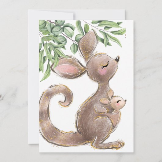 可愛絵を描いカンガルー男女兼用の赤ちゃん 招待状 (裏面)