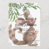 可愛絵を描いカンガルー男女兼用の赤ちゃん 招待状 (正面/裏面)