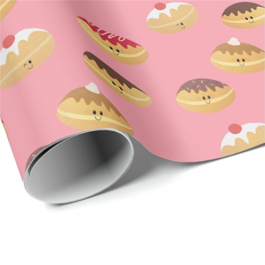 可愛絵を描いハンヌカドーナツパターン(の模様が)ある ラッピングペーパー (ロールコーナー)