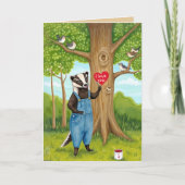 可愛絵を描いハートのアナグマと鳥が大好き カード (正面)