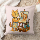 可愛絵を描い猫がポートレート クッション (ブランケット)