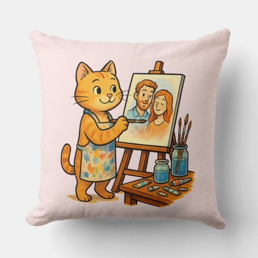 可愛絵を描い猫がポートレート クッション (正面)