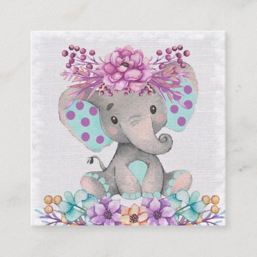 可愛絵を描い象と花模様ベビー名簿 スクエア名刺 (正面)