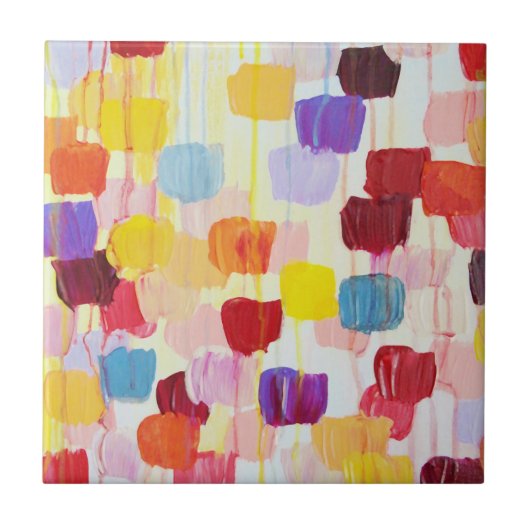 可愛絵画いカラフルの花 タイル (正面)