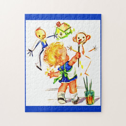 可愛絵画い小さな女の子 ジグソーパズル (縦)