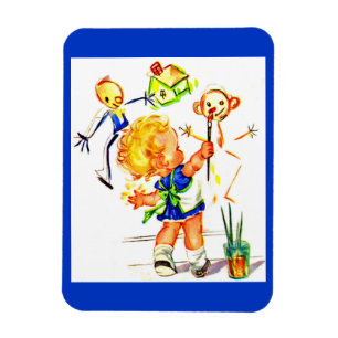 可愛絵画い小さな女の子 マグネット