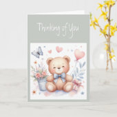 可愛考えいテディベアの愛 カード (黄色い花)