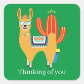 可愛考えいラマ スクエアシール (正面)