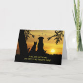 可愛考えるい猫と犬の夕日 カード (正面)