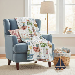 可愛航海のい水彩画のボイパーソナライズされたン フリースブランケット