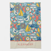 可愛航海のい海パーソナライズされた生 キッチンタオル (縦)