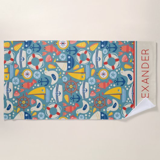 可愛航海のい海パーソナライズされた生 ビーチタオル (正面)
