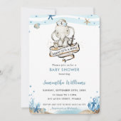 可愛航海のい象アホイ男の子のシャワー 招待状 (正面)