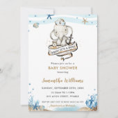 可愛航海のい象アホイ男の子のシャワー 招待状 (正面)