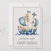 可愛航海のい青い帆船パーソナライズされた 招待状 (正面)